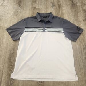 Travis Mathew Polo Golf Athletic Short Sleeve White Grey Embroider Shirt Mens XL